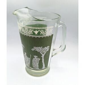Vintage Jeannette Wedgewood Glass Greek Hellenic Pitcher